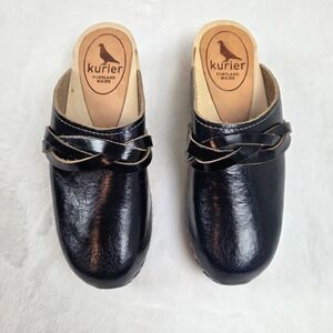 Kurier Black Leather Braided Wooden Clogs • Handmade in Portland Maine